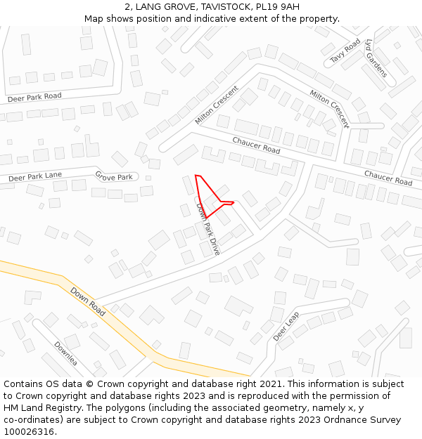 2, LANG GROVE, TAVISTOCK, PL19 9AH: Location map and indicative extent of plot