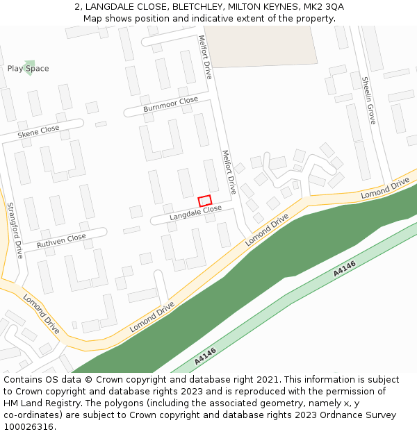2, LANGDALE CLOSE, BLETCHLEY, MILTON KEYNES, MK2 3QA: Location map and indicative extent of plot