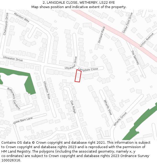 2, LANGDALE CLOSE, WETHERBY, LS22 6YE: Location map and indicative extent of plot