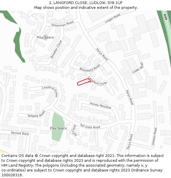 2, LANGFORD CLOSE, LUDLOW, SY8 1UF: Location map and indicative extent of plot