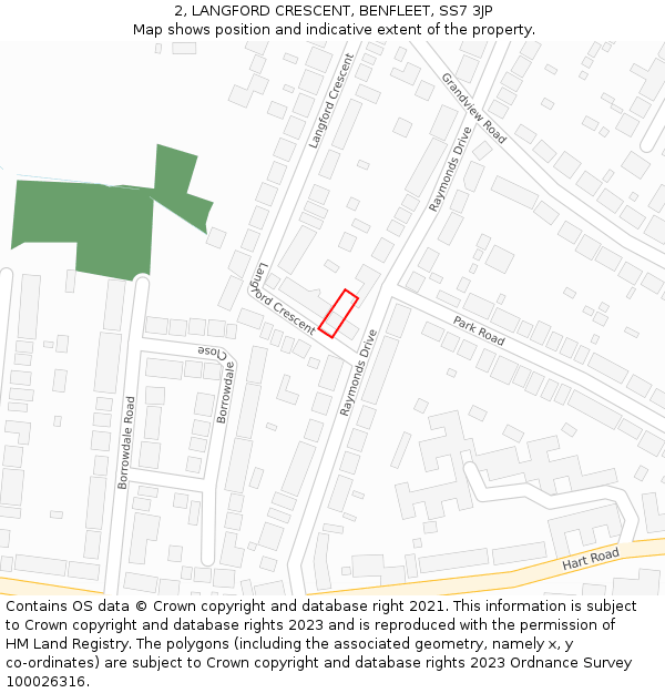 2, LANGFORD CRESCENT, BENFLEET, SS7 3JP: Location map and indicative extent of plot