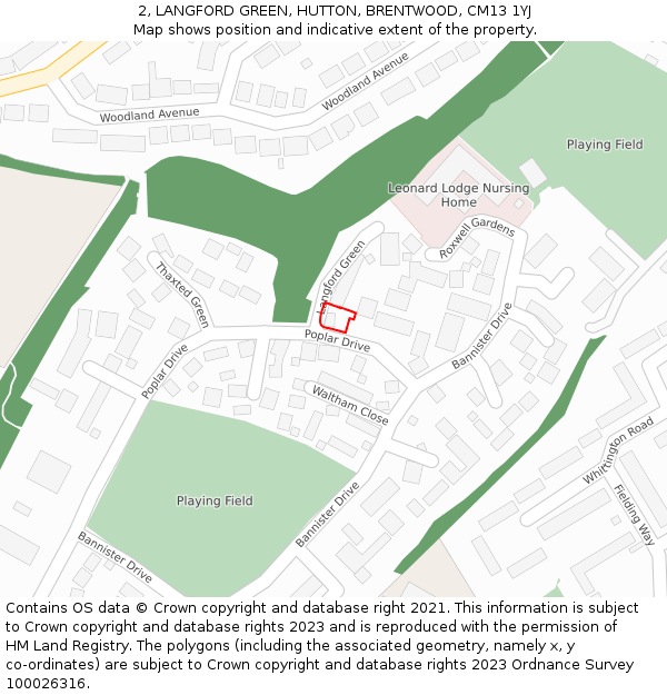 2, LANGFORD GREEN, HUTTON, BRENTWOOD, CM13 1YJ: Location map and indicative extent of plot