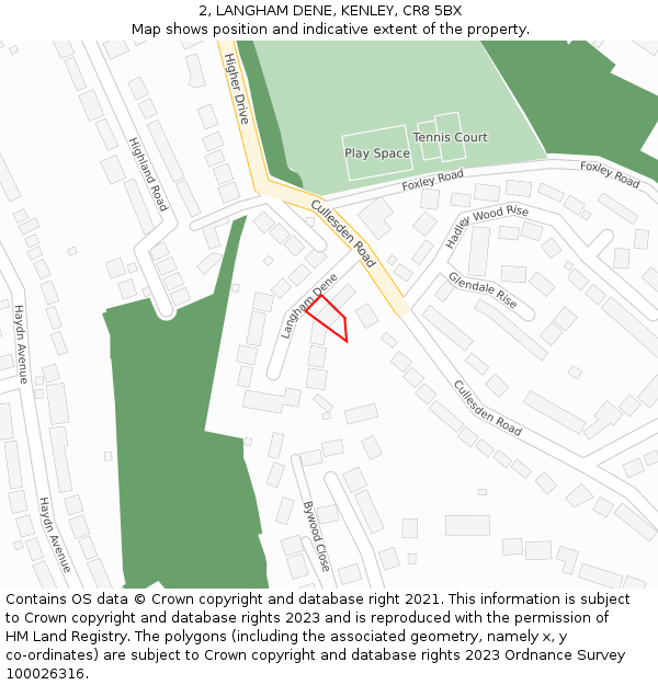 2, LANGHAM DENE, KENLEY, CR8 5BX: Location map and indicative extent of plot