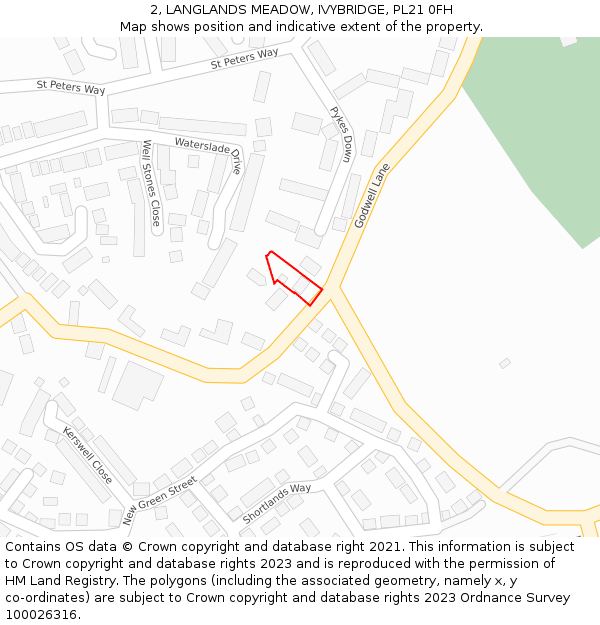 2, LANGLANDS MEADOW, IVYBRIDGE, PL21 0FH: Location map and indicative extent of plot
