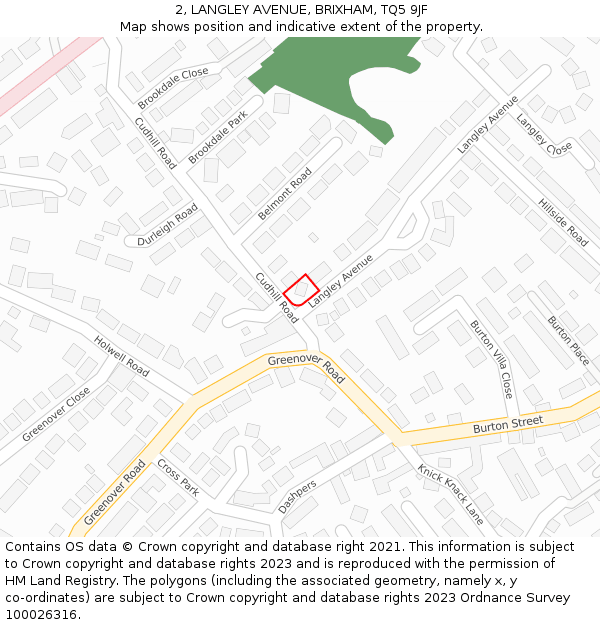 2, LANGLEY AVENUE, BRIXHAM, TQ5 9JF: Location map and indicative extent of plot