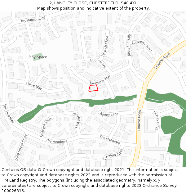 2, LANGLEY CLOSE, CHESTERFIELD, S40 4XL: Location map and indicative extent of plot