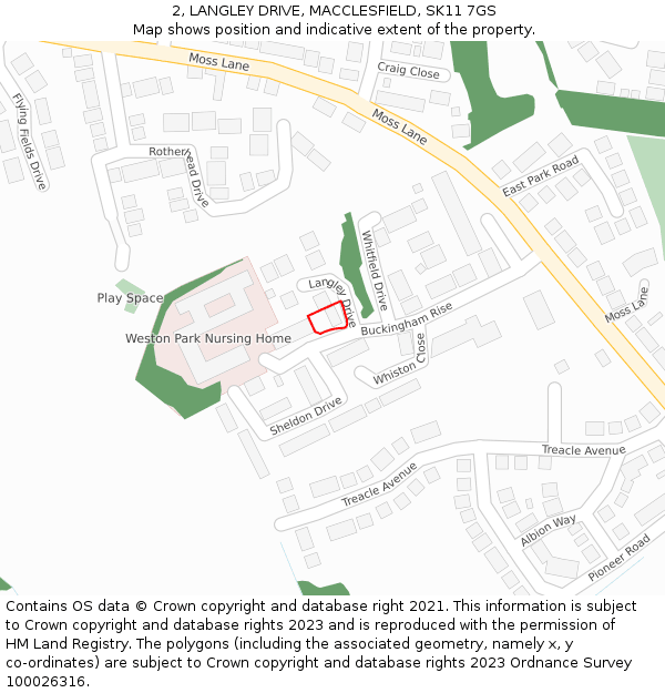 2, LANGLEY DRIVE, MACCLESFIELD, SK11 7GS: Location map and indicative extent of plot