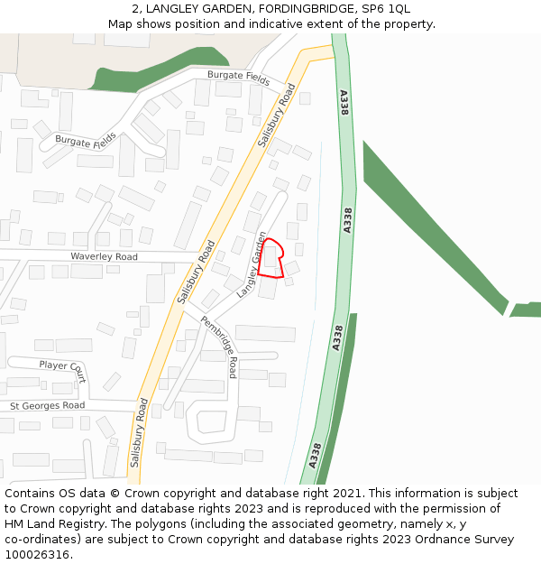 2, LANGLEY GARDEN, FORDINGBRIDGE, SP6 1QL: Location map and indicative extent of plot