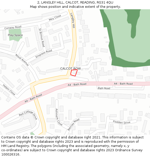 2, LANGLEY HILL, CALCOT, READING, RG31 4QU: Location map and indicative extent of plot