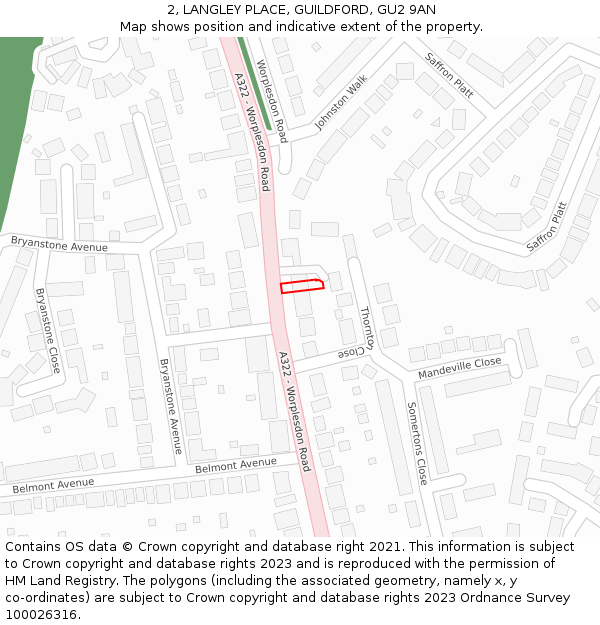 2, LANGLEY PLACE, GUILDFORD, GU2 9AN: Location map and indicative extent of plot