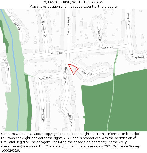 2, LANGLEY RISE, SOLIHULL, B92 9DN: Location map and indicative extent of plot