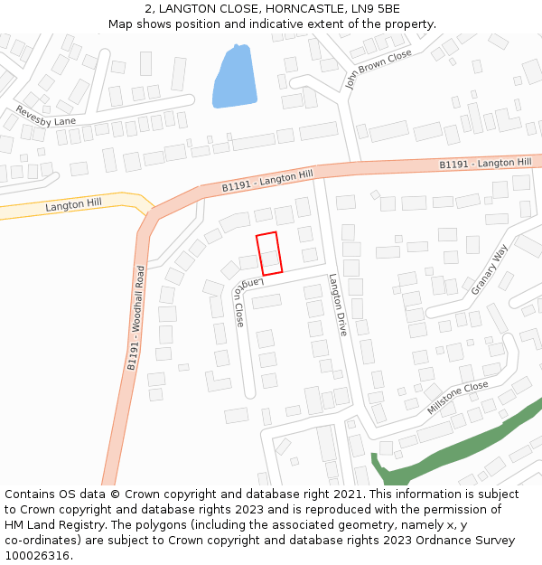 2, LANGTON CLOSE, HORNCASTLE, LN9 5BE: Location map and indicative extent of plot