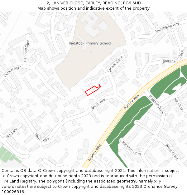 2, LANIVER CLOSE, EARLEY, READING, RG6 5UD: Location map and indicative extent of plot