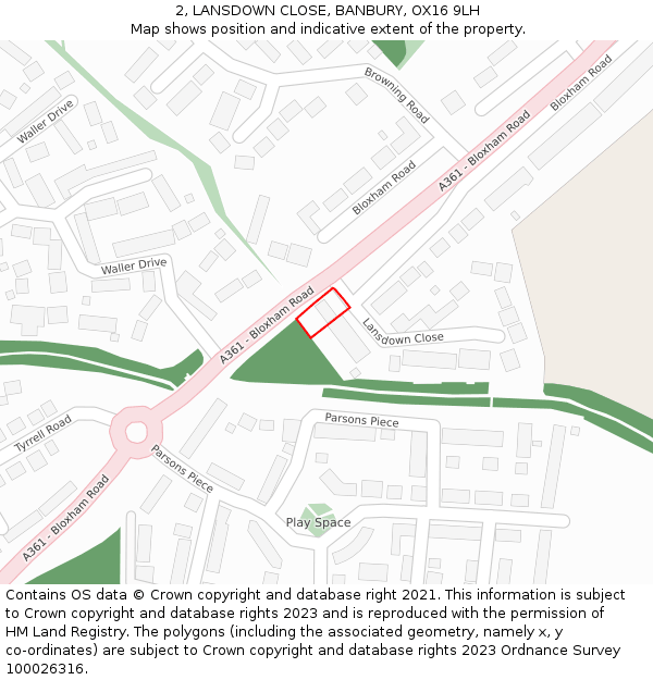 2, LANSDOWN CLOSE, BANBURY, OX16 9LH: Location map and indicative extent of plot