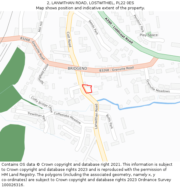 2, LANWITHAN ROAD, LOSTWITHIEL, PL22 0ES: Location map and indicative extent of plot