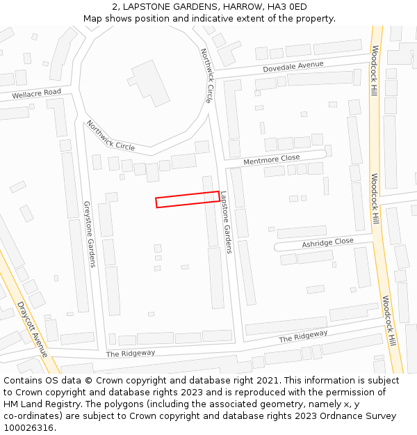 2, LAPSTONE GARDENS, HARROW, HA3 0ED: Location map and indicative extent of plot
