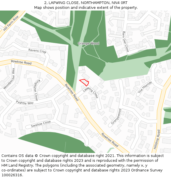 2, LAPWING CLOSE, NORTHAMPTON, NN4 0RT: Location map and indicative extent of plot