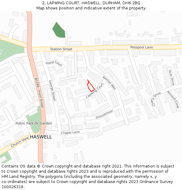 2, LAPWING COURT, HASWELL, DURHAM, DH6 2BQ: Location map and indicative extent of plot