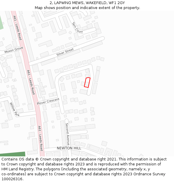 2, LAPWING MEWS, WAKEFIELD, WF1 2GY: Location map and indicative extent of plot