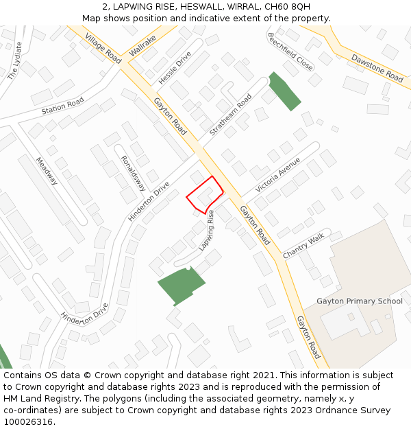 2, LAPWING RISE, HESWALL, WIRRAL, CH60 8QH: Location map and indicative extent of plot