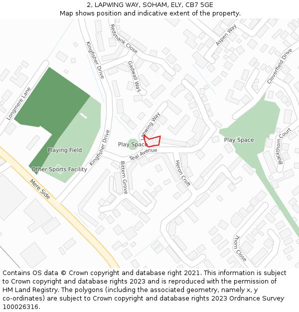 2, LAPWING WAY, SOHAM, ELY, CB7 5GE: Location map and indicative extent of plot