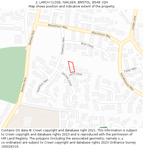 2, LARCH CLOSE, NAILSEA, BRISTOL, BS48 1QN: Location map and indicative extent of plot