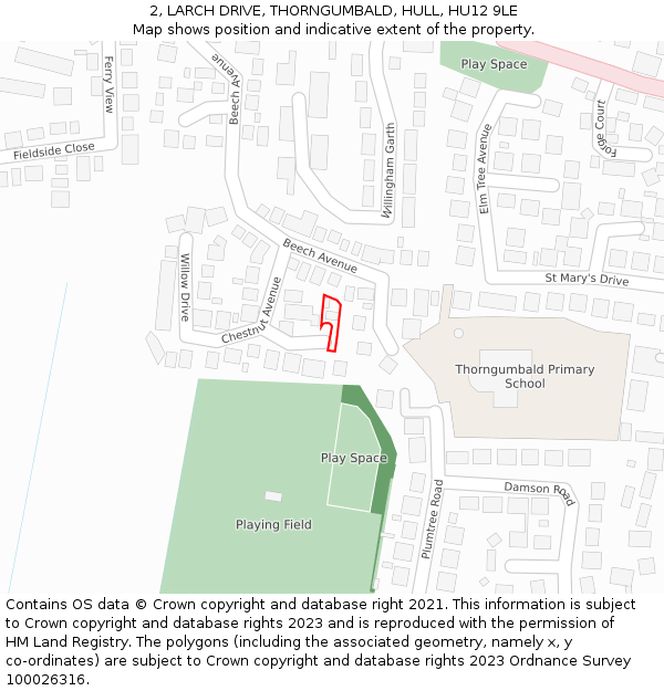 2, LARCH DRIVE, THORNGUMBALD, HULL, HU12 9LE: Location map and indicative extent of plot
