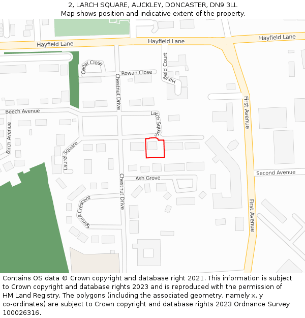 2, LARCH SQUARE, AUCKLEY, DONCASTER, DN9 3LL: Location map and indicative extent of plot