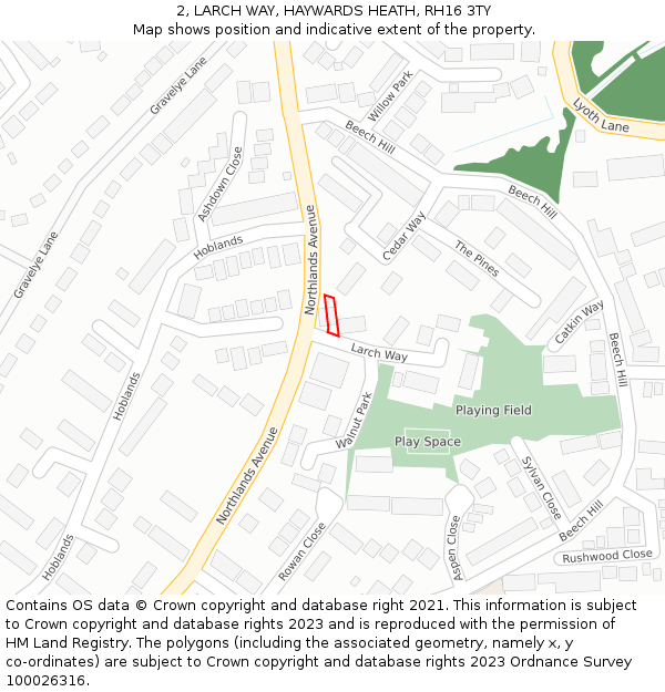 2, LARCH WAY, HAYWARDS HEATH, RH16 3TY: Location map and indicative extent of plot