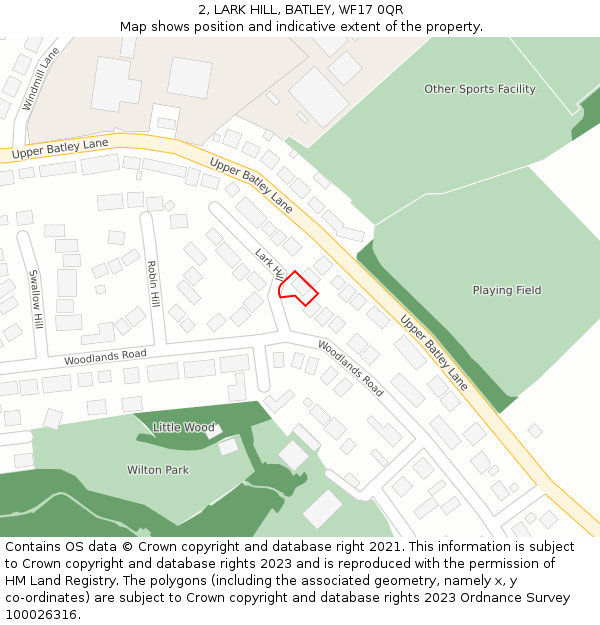 2, LARK HILL, BATLEY, WF17 0QR: Location map and indicative extent of plot