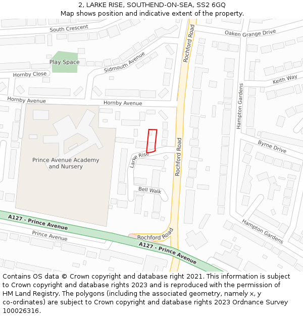 2, LARKE RISE, SOUTHEND-ON-SEA, SS2 6GQ: Location map and indicative extent of plot