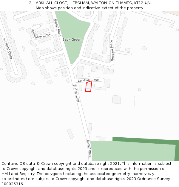 2, LARKHALL CLOSE, HERSHAM, WALTON-ON-THAMES, KT12 4JN: Location map and indicative extent of plot