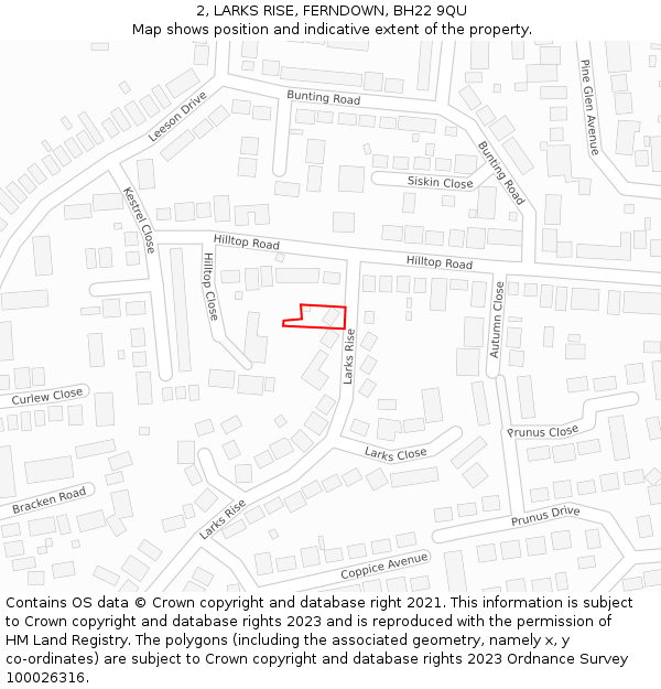 2, LARKS RISE, FERNDOWN, BH22 9QU: Location map and indicative extent of plot