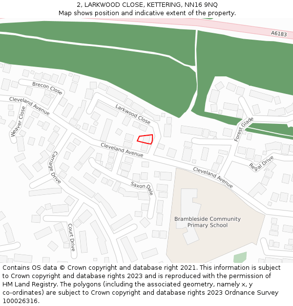 2, LARKWOOD CLOSE, KETTERING, NN16 9NQ: Location map and indicative extent of plot