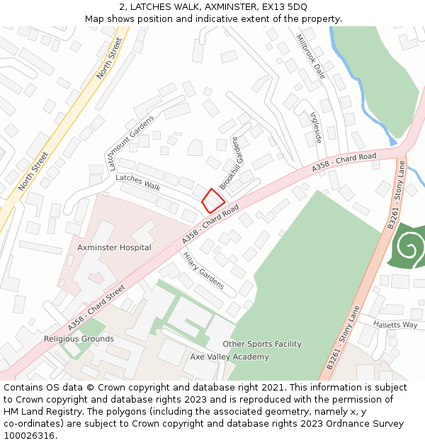 2, LATCHES WALK, AXMINSTER, EX13 5DQ: Location map and indicative extent of plot