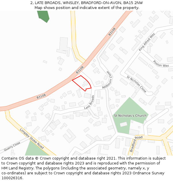 2, LATE BROADS, WINSLEY, BRADFORD-ON-AVON, BA15 2NW: Location map and indicative extent of plot