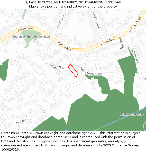 2, LATELIE CLOSE, NETLEY ABBEY, SOUTHAMPTON, SO31 5AG: Location map and indicative extent of plot