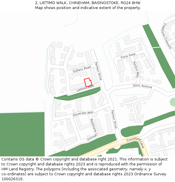 2, LATTIMO WALK, CHINEHAM, BASINGSTOKE, RG24 8HW: Location map and indicative extent of plot