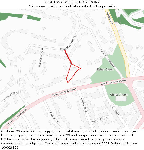 2, LATTON CLOSE, ESHER, KT10 8PX: Location map and indicative extent of plot