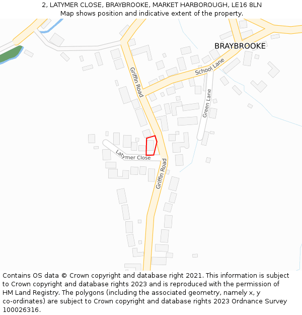 2, LATYMER CLOSE, BRAYBROOKE, MARKET HARBOROUGH, LE16 8LN: Location map and indicative extent of plot