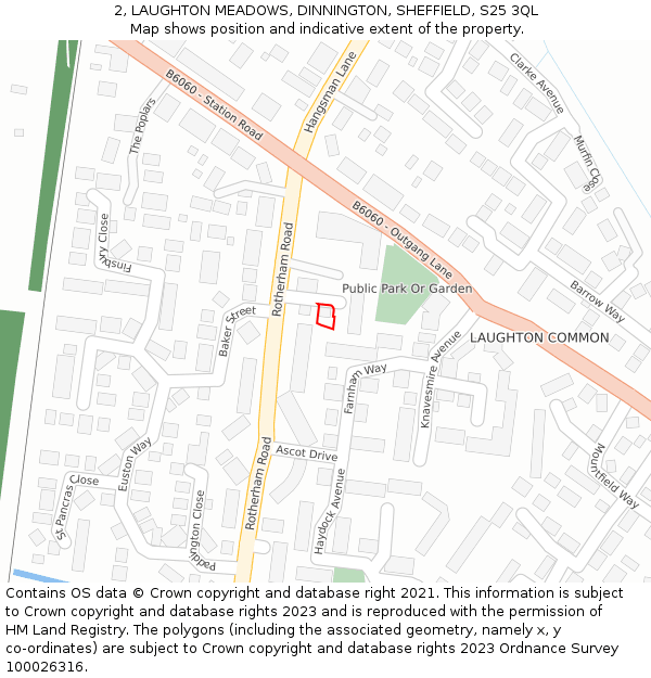 2, LAUGHTON MEADOWS, DINNINGTON, SHEFFIELD, S25 3QL: Location map and indicative extent of plot