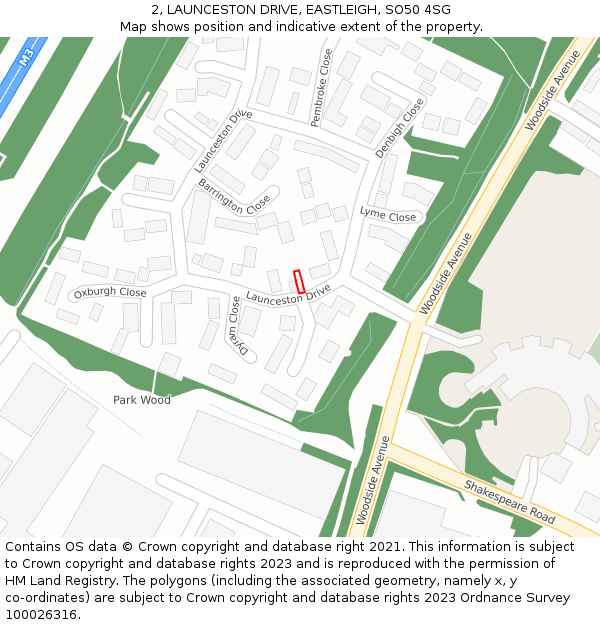 2, LAUNCESTON DRIVE, EASTLEIGH, SO50 4SG: Location map and indicative extent of plot