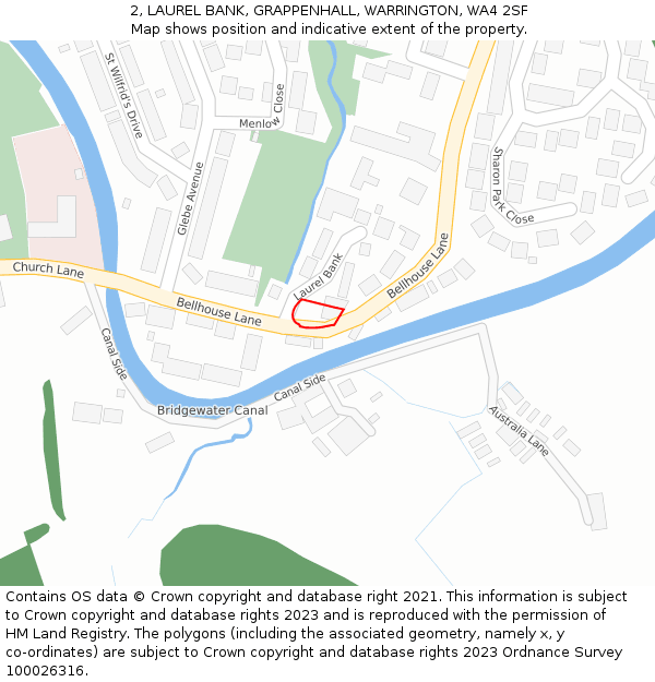 2, LAUREL BANK, GRAPPENHALL, WARRINGTON, WA4 2SF: Location map and indicative extent of plot