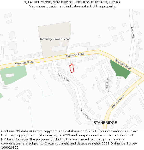 2, LAUREL CLOSE, STANBRIDGE, LEIGHTON BUZZARD, LU7 9JP: Location map and indicative extent of plot