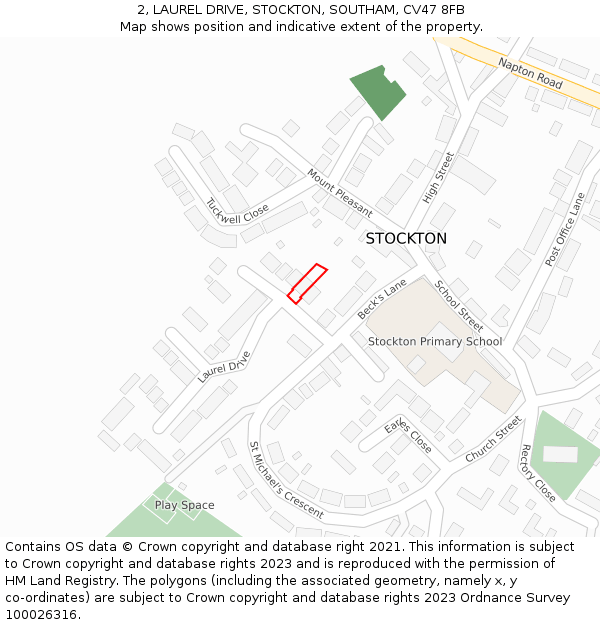 2, LAUREL DRIVE, STOCKTON, SOUTHAM, CV47 8FB: Location map and indicative extent of plot