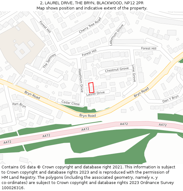 2, LAUREL DRIVE, THE BRYN, BLACKWOOD, NP12 2PR: Location map and indicative extent of plot