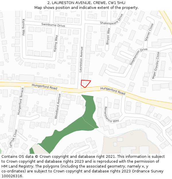 2, LAURESTON AVENUE, CREWE, CW1 5HU: Location map and indicative extent of plot