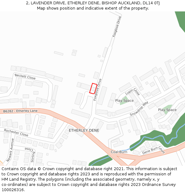 2, LAVENDER DRIVE, ETHERLEY DENE, BISHOP AUCKLAND, DL14 0TJ: Location map and indicative extent of plot
