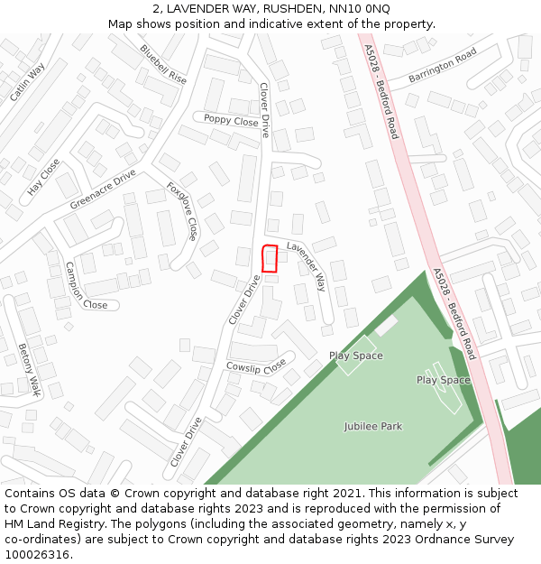 2, LAVENDER WAY, RUSHDEN, NN10 0NQ: Location map and indicative extent of plot