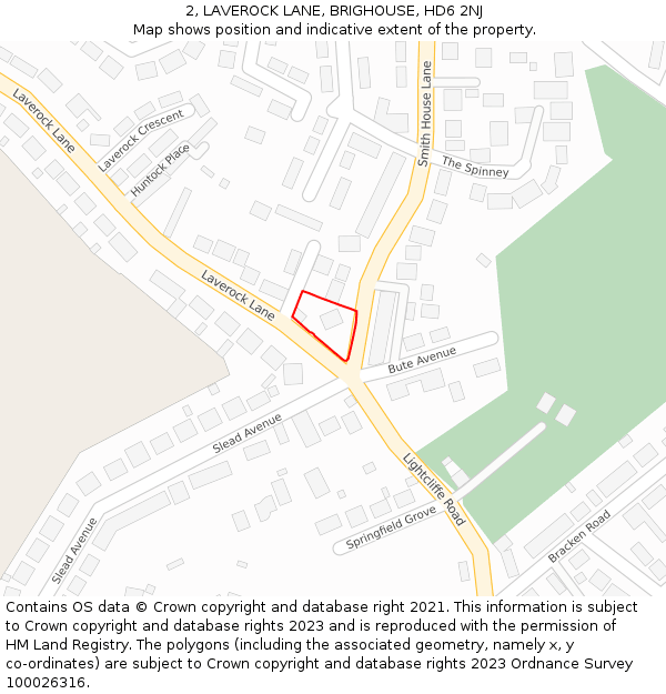 2, LAVEROCK LANE, BRIGHOUSE, HD6 2NJ: Location map and indicative extent of plot